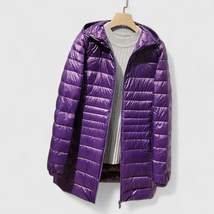 Comfortable Quilted Puffer Jacket for Women with Hooded Long Sleeve Zip Front Relaxed Style