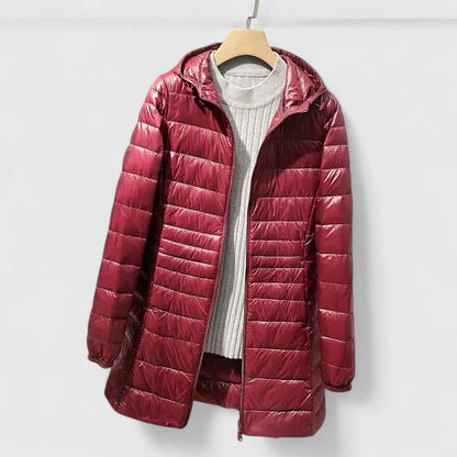 Comfortable Quilted Puffer Jacket for Women with Hooded Long Sleeve Zip Front Relaxed Style