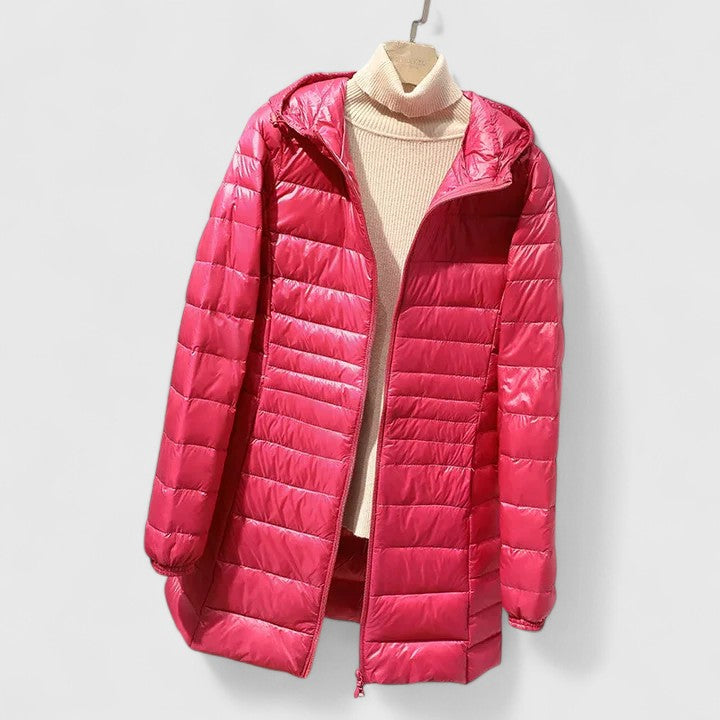Comfortable Quilted Puffer Jacket for Women with Hooded Long Sleeve Zip Front Relaxed Style