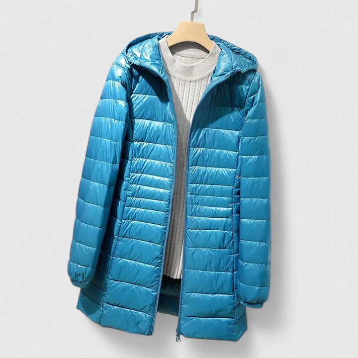 Comfortable Quilted Puffer Jacket for Women with Hooded Long Sleeve Zip Front Relaxed Style
