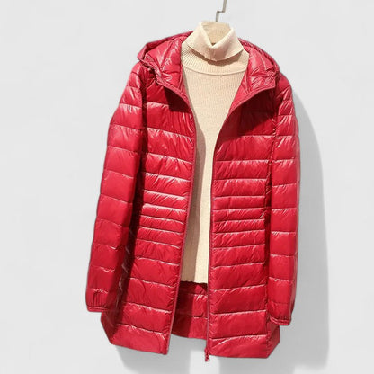 Comfortable Quilted Puffer Jacket for Women with Hooded Long Sleeve Zip Front Relaxed Style