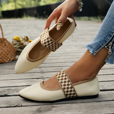 Comfortable Mary Jane Shoes for Women with Elastic Strap Square Toe Woven Knit Flat Style