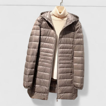 Comfortable Quilted Puffer Jacket for Women with Hooded Long Sleeve Zip Front Relaxed Style