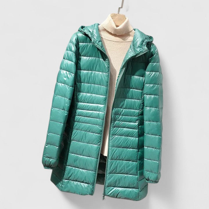 Comfortable Quilted Puffer Jacket for Women with Hooded Long Sleeve Zip Front Relaxed Style