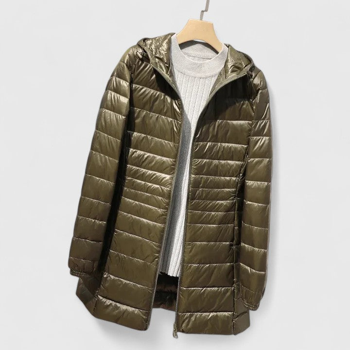 Comfortable Quilted Puffer Jacket for Women with Hooded Long Sleeve Zip Front Relaxed Style