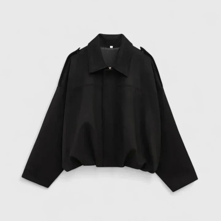 Effortless Suede Cropped Bomber Jacket for Women with Point Collar Long Sleeve Balloon Hem Oversized Style