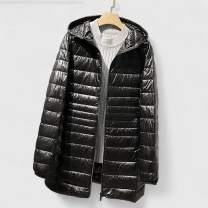 Comfortable Quilted Puffer Jacket for Women with Hooded Long Sleeve Zip Front Relaxed Style