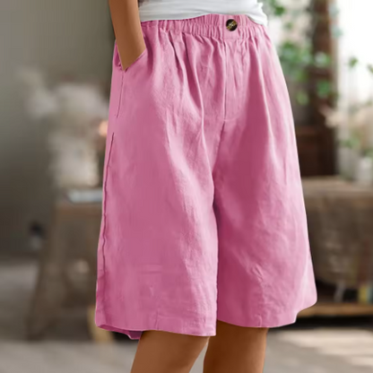 Effortless Olive Green Linen Shorts for Women with High Waist Wide Leg Relaxed Casual Style