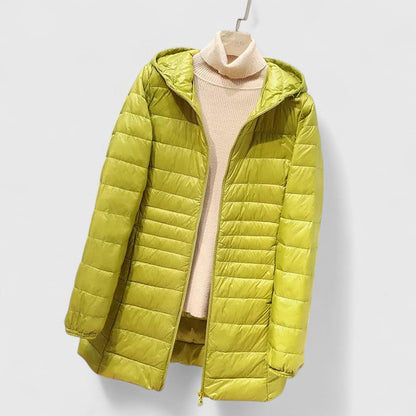 Comfortable Quilted Puffer Jacket for Women with Hooded Long Sleeve Zip Front Relaxed Style