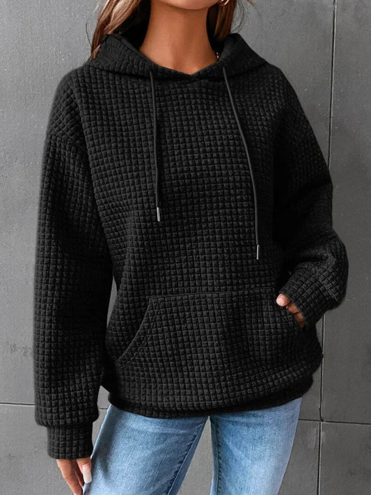 Comfortable Waffle Knit Hoodie for Women with Drawstring Hood Long Sleeve Kangaroo Pocket Relaxed Oversized Style