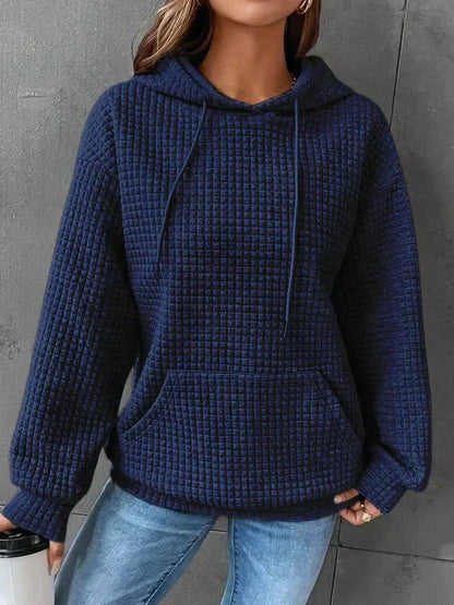 Comfortable Waffle Knit Hoodie for Women with Drawstring Hood Long Sleeve Kangaroo Pocket Relaxed Oversized Style