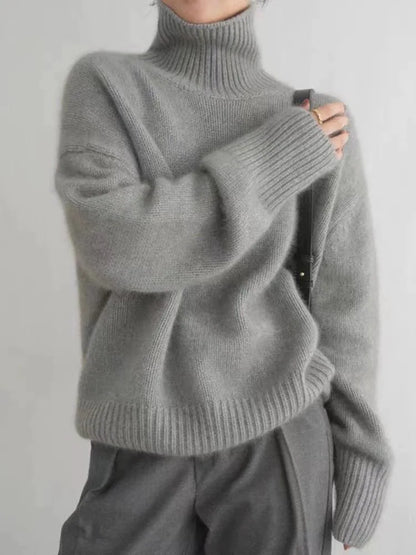 Comfortable Turtleneck Sweater for Women with High Neck Long Sleeve Ribbed Oversized Knit Style