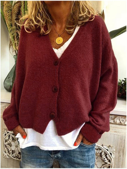Effortless Knit Cardigan Sweater for Women with V Neck Long Sleeve Button Front Relaxed Casual Style