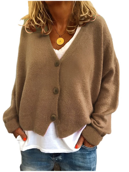 Effortless Knit Cardigan Sweater for Women with V Neck Long Sleeve Button Front Relaxed Casual Style