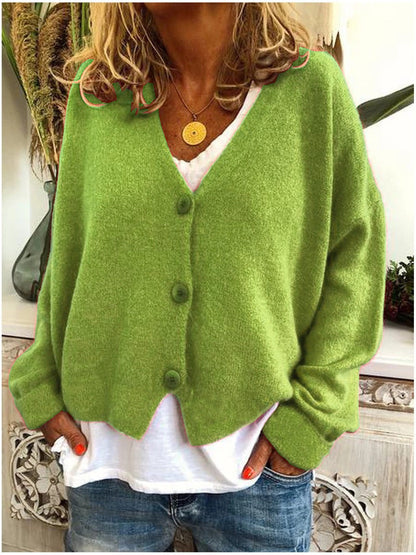 Effortless Knit Cardigan Sweater for Women with V Neck Long Sleeve Button Front Relaxed Casual Style