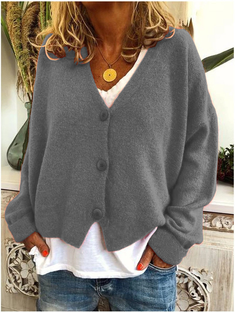 Effortless Knit Cardigan Sweater for Women with V Neck Long Sleeve Button Front Relaxed Casual Style