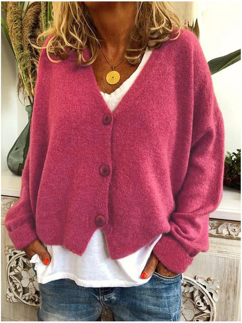 Effortless Knit Cardigan Sweater for Women with V Neck Long Sleeve Button Front Relaxed Casual Style
