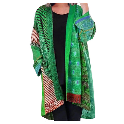 Effortless Patchwork Print Kimono Cardigan for Women with Open Front Long Sleeve Relaxed Flowing Boho Style