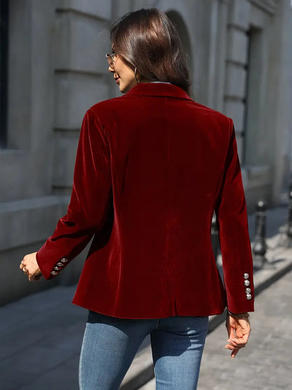 Elegant Velvet Blazer for Women with Peak Lapel Long Sleeve Single Button Tailored Style