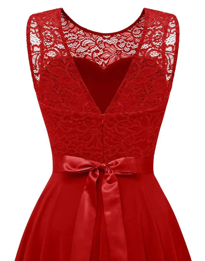 Elegant Lace Cocktail Dress for Women with Round Neck Sleeveless High Low Hem Wedding Guest Style