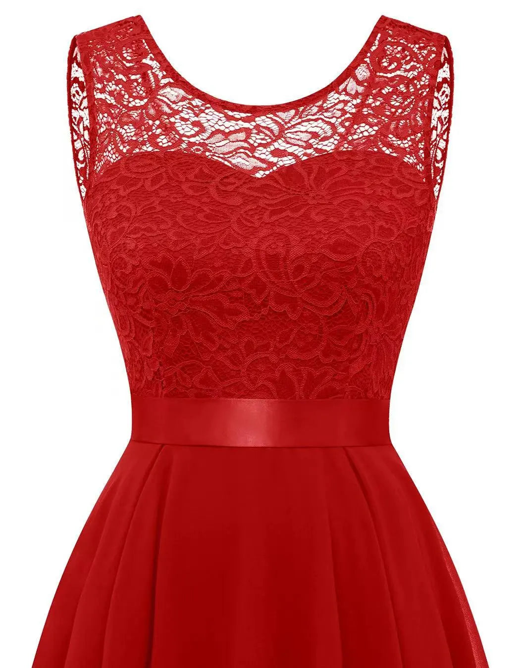 Elegant Lace Cocktail Dress for Women with Round Neck Sleeveless High Low Hem Wedding Guest Style