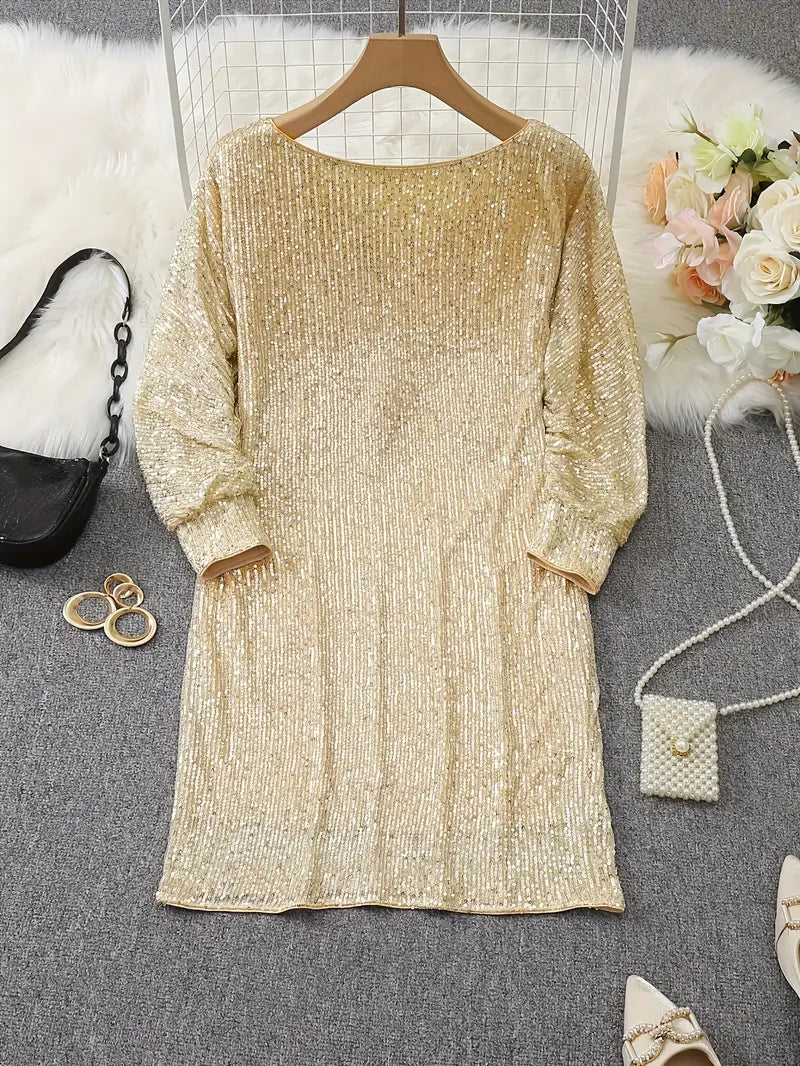 Elegant Sequin Mini Dress for Women with One Shoulder Long Sleeve Bodycon Sparkle Formal Party Style