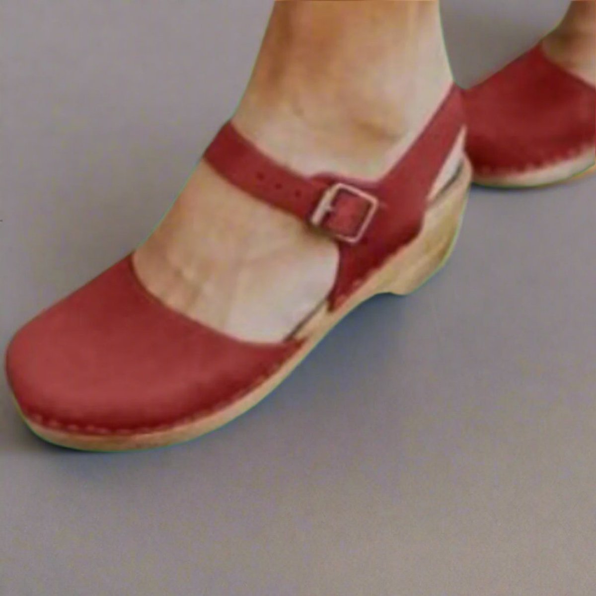 Stylish Leather Clog Sandal for Women with Buckle Ankle Strap Wooden Heel Mule Style