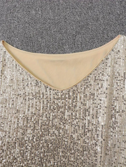Elegant Sequin Mini Dress for Women with One Shoulder Long Sleeve Bodycon Sparkle Formal Party Style