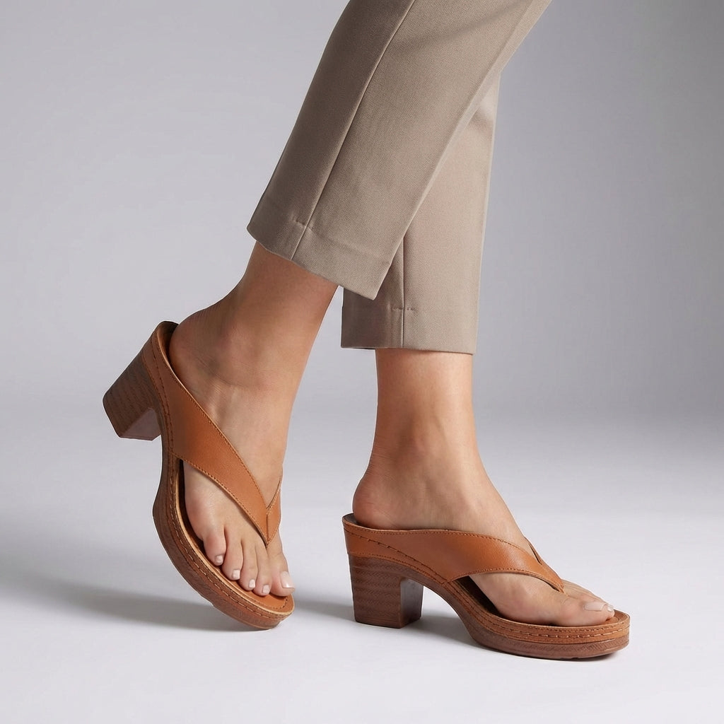 Stylish Black Leather Thong Sandal for Women with Wrapped Strap Block Heel Platform Style
