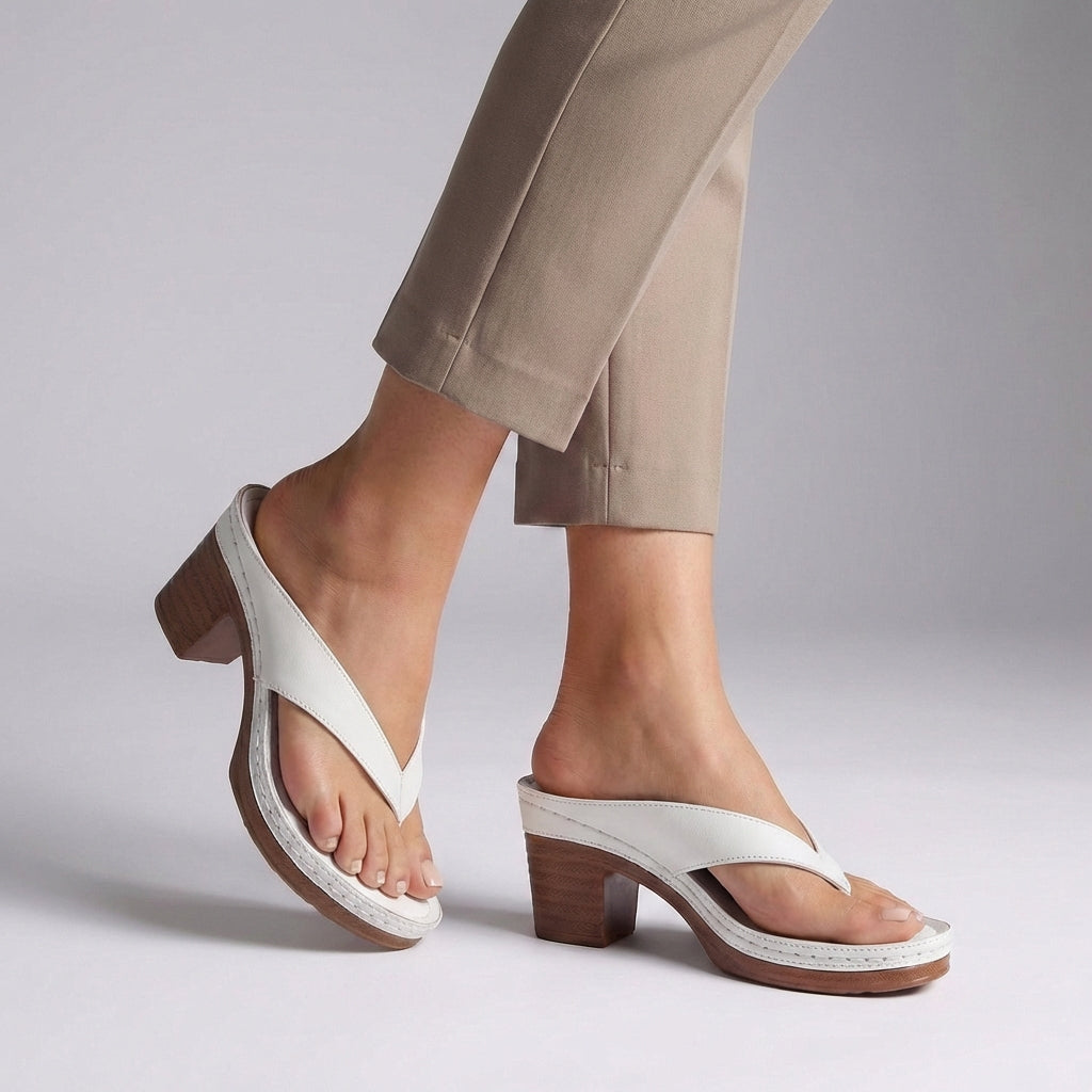Stylish Black Leather Thong Sandal for Women with Wrapped Strap Block Heel Platform Style