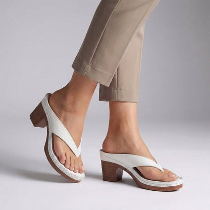 Stylish Black Leather Thong Sandal for Women with Wrapped Strap Block Heel Platform Style