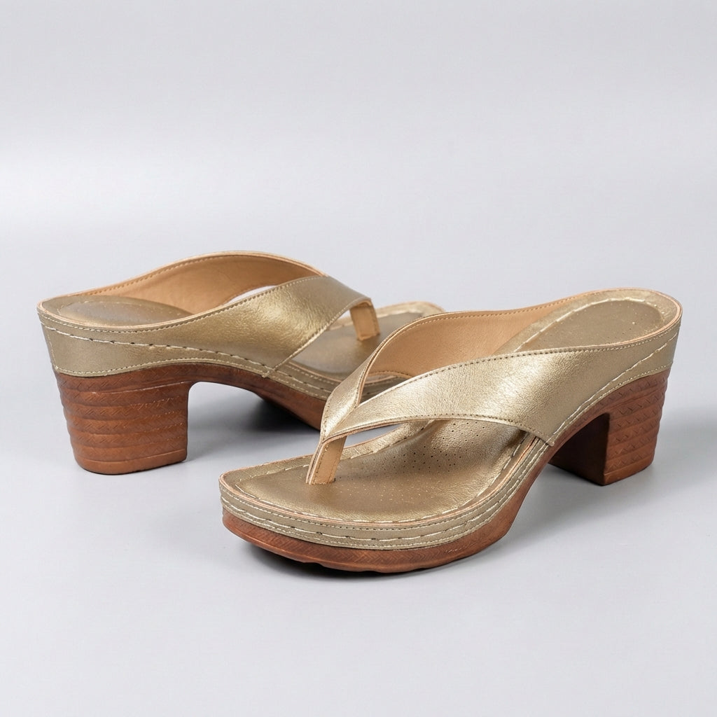 Stylish Black Leather Thong Sandal for Women with Wrapped Strap Block Heel Platform Style