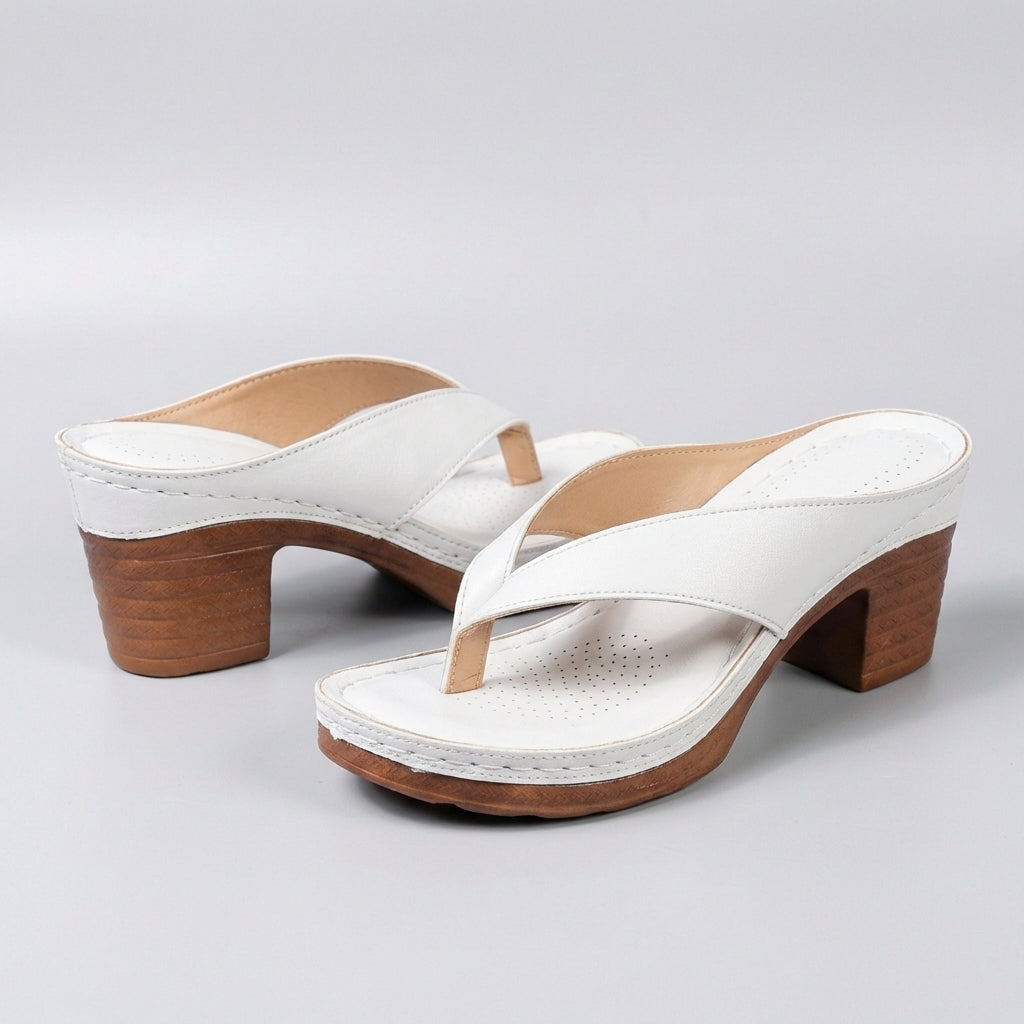 Stylish Black Leather Thong Sandal for Women with Wrapped Strap Block Heel Platform Style