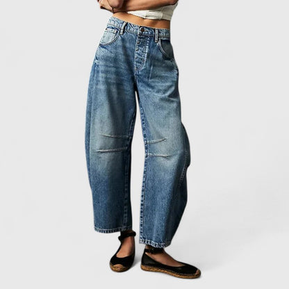 Effortless Wide Leg Barrel Jeans for Women with High Waist Curved Seam Relaxed Casual Style