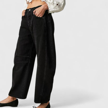 Effortless Wide Leg Barrel Jeans for Women with High Waist Curved Seam Relaxed Casual Style