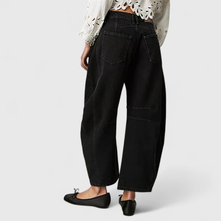 Effortless Wide Leg Barrel Jeans for Women with High Waist Curved Seam Relaxed Casual Style