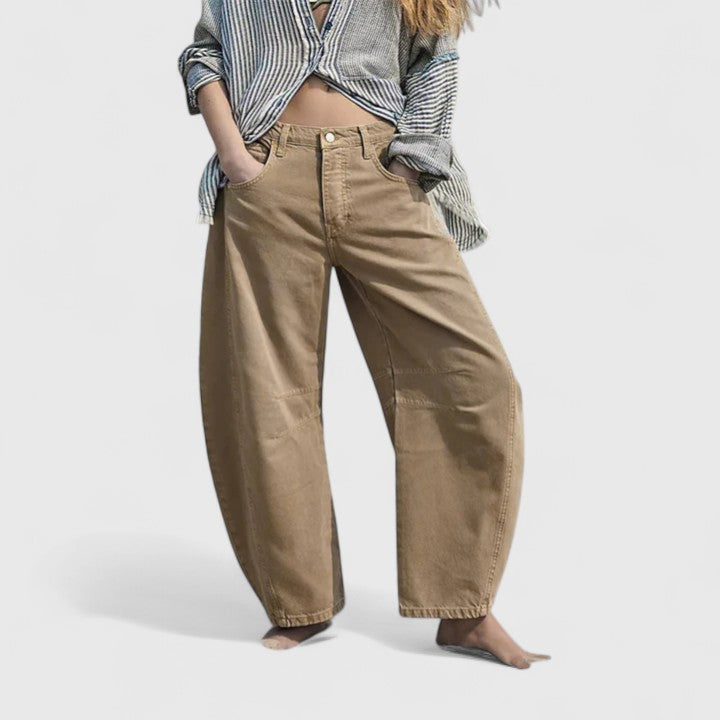 Effortless Wide Leg Barrel Jeans for Women with High Waist Curved Seam Relaxed Casual Style