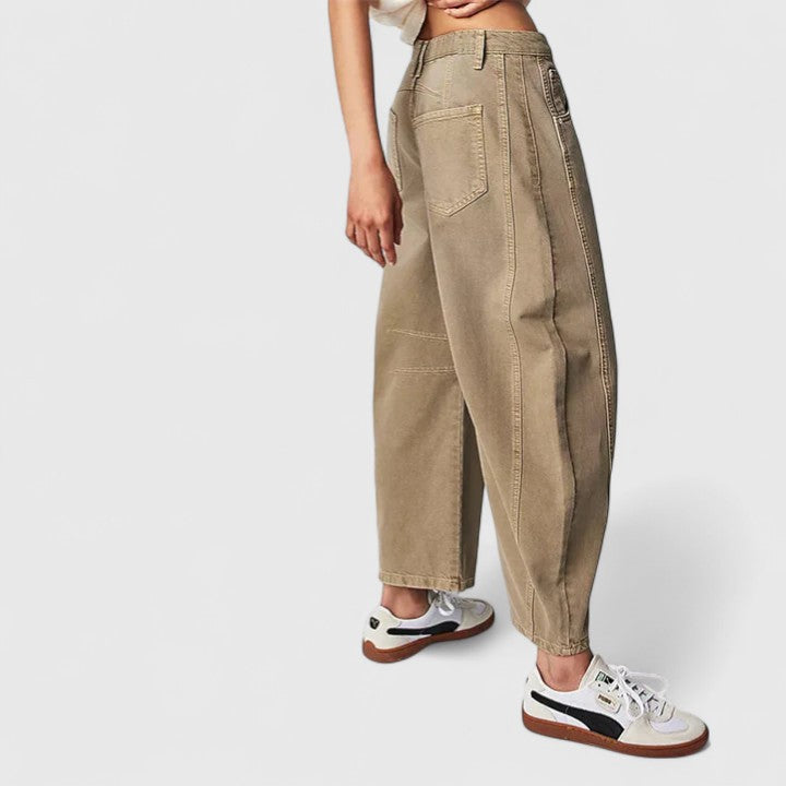 Effortless Wide Leg Barrel Jeans for Women with High Waist Curved Seam Relaxed Casual Style