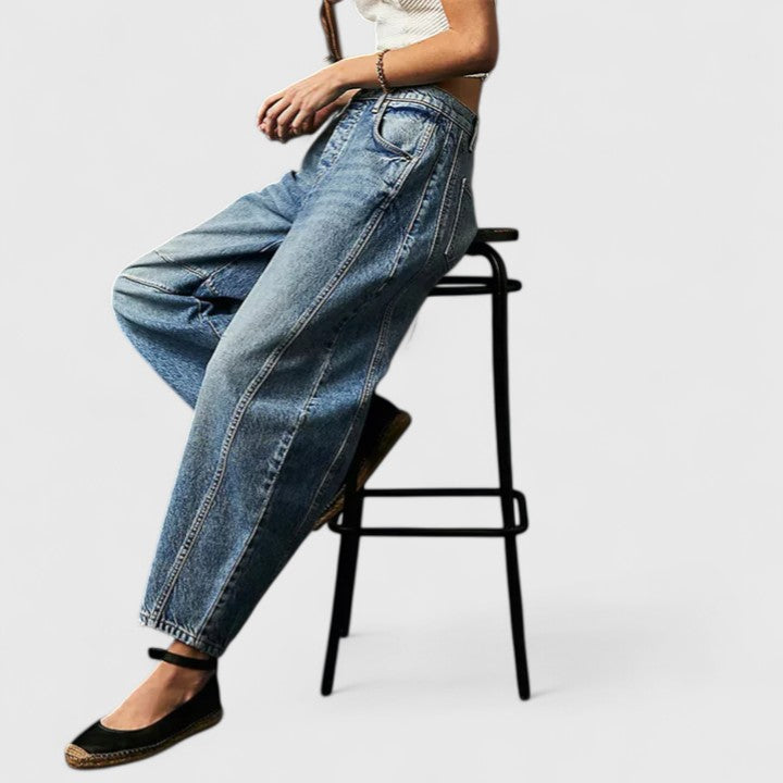 Effortless Wide Leg Barrel Jeans for Women with High Waist Curved Seam Relaxed Casual Style