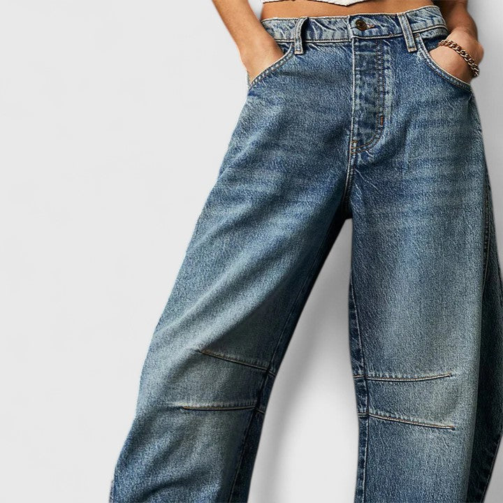 Effortless Wide Leg Barrel Jeans for Women with High Waist Curved Seam Relaxed Casual Style