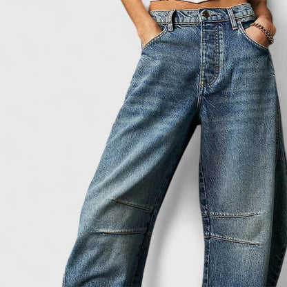 Effortless Wide Leg Barrel Jeans for Women with High Waist Curved Seam Relaxed Casual Style