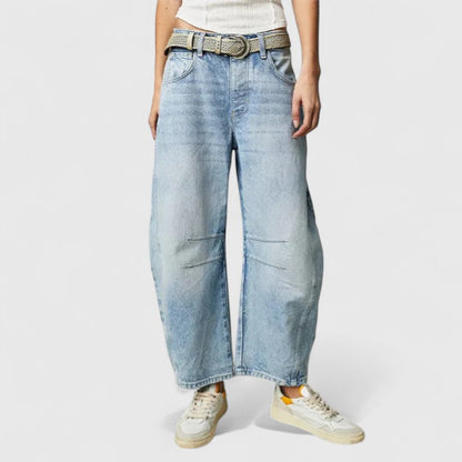 Effortless Wide Leg Barrel Jeans for Women with High Waist Curved Seam Relaxed Casual Style