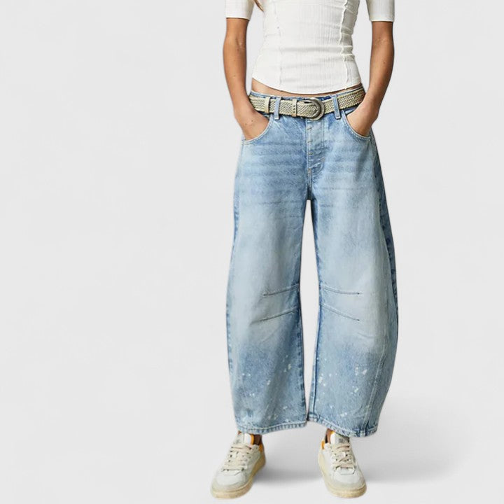 Effortless Wide Leg Barrel Jeans for Women with High Waist Curved Seam Relaxed Casual Style