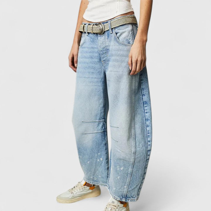 Effortless Wide Leg Barrel Jeans for Women with High Waist Curved Seam Relaxed Casual Style