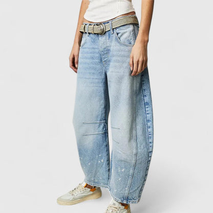Effortless Wide Leg Barrel Jeans for Women with High Waist Curved Seam Relaxed Casual Style