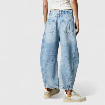 Effortless Wide Leg Barrel Jeans for Women with High Waist Curved Seam Relaxed Casual Style