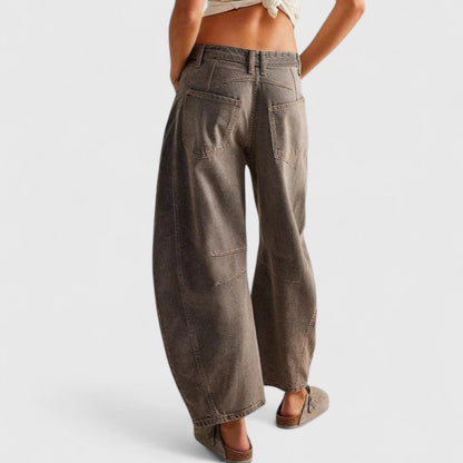 Effortless Wide Leg Barrel Jeans for Women with High Waist Curved Seam Relaxed Casual Style
