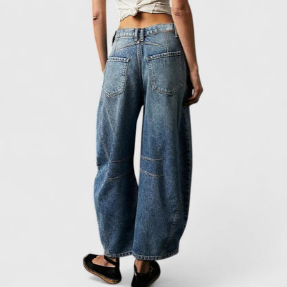 Effortless Wide Leg Barrel Jeans for Women with High Waist Curved Seam Relaxed Casual Style