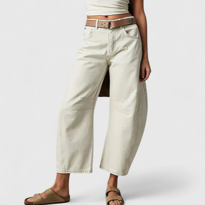 Effortless Wide Leg Barrel Jeans for Women with High Waist Curved Seam Relaxed Casual Style