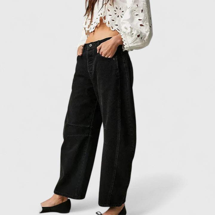 Effortless Wide Leg Barrel Jeans for Women with High Waist Curved Seam Relaxed Casual Style